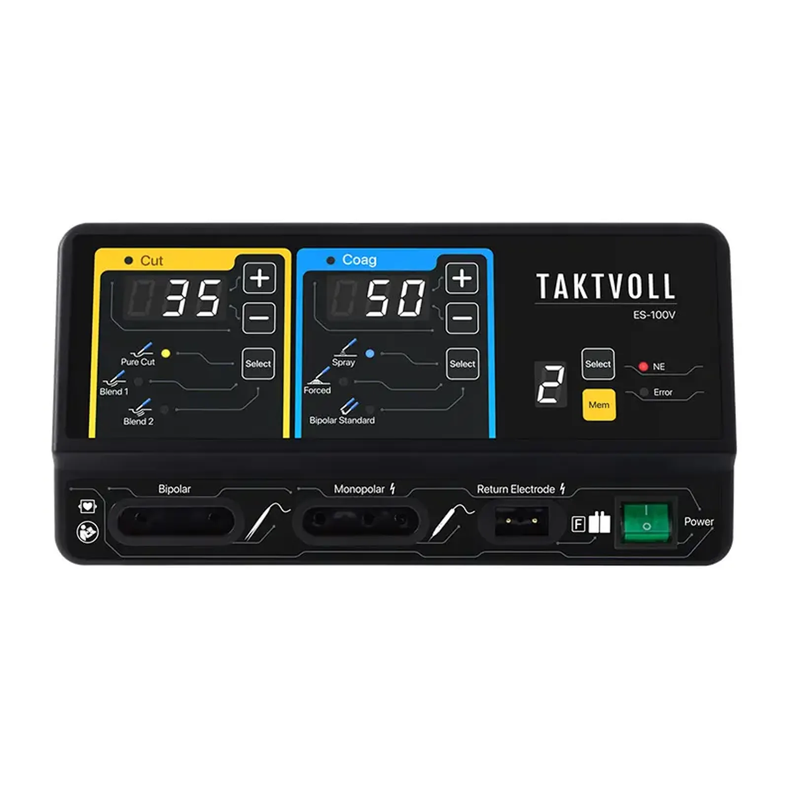 Taktvoll ES-100V Jednostka elektrochirurgiczna Taktvoll ES-100V – widok z przodu