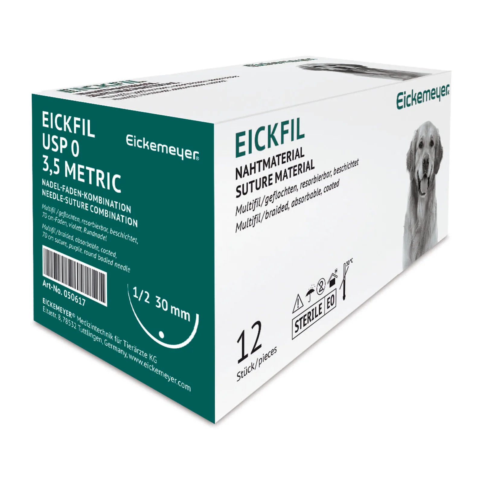 Szew EickFil USP 0, igła okrągła 30 mm Szew wchłanialny EickFil USP 0 z igłą okrągłą 30 mm w saszetce